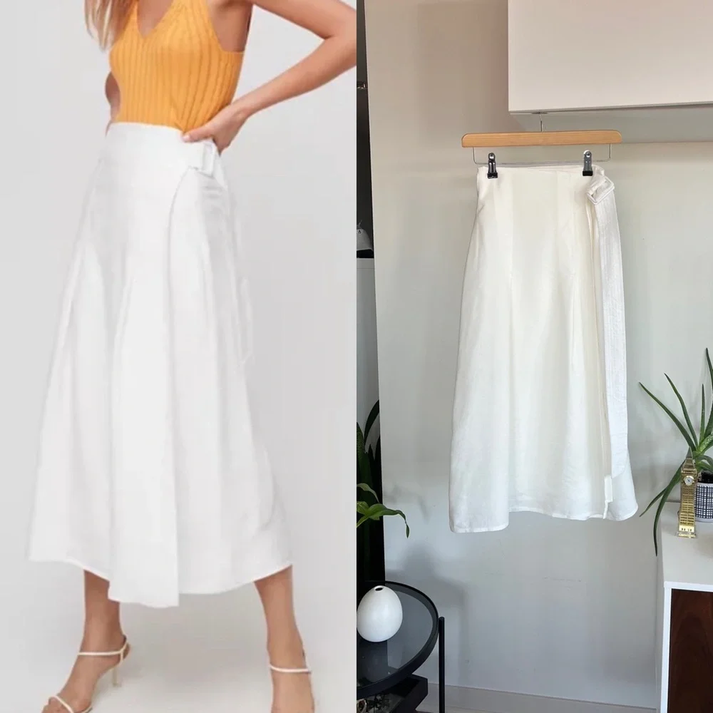 Aritzia Wilfred White Linen New Midi Silana Summer Casual Skirt Sz XS, S - Picture 5 of 11